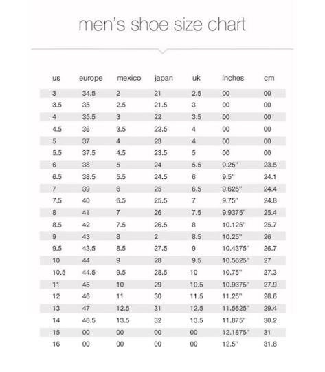 Mens Shoe Size Conversion Chart – ShoeSwingers.com